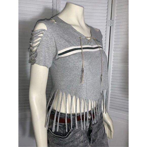 Vintage Harley Davidson Gray Fringe T-Shirt Small - Picture 1 of 8